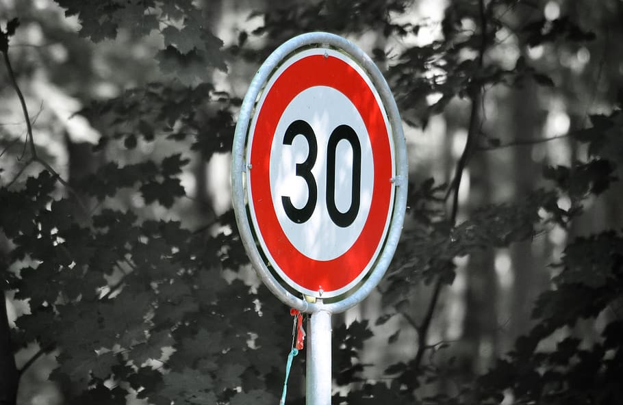 Zone 30 road sign caution 30